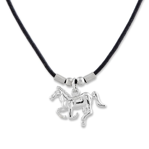 Leather necklace with horse pendant for women and men, length 45cm, lobster clasp