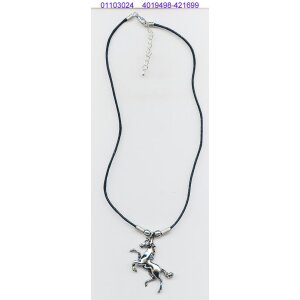 Leather necklace with horsel pendant for women and men, length 45cm, lobster clasp