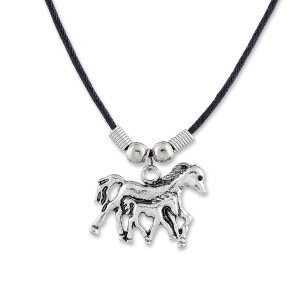 Leather necklace with horsel pendant for women and men,...