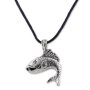 Leather necklace with fish pendant for women and men, length 45cm, lobster clasp