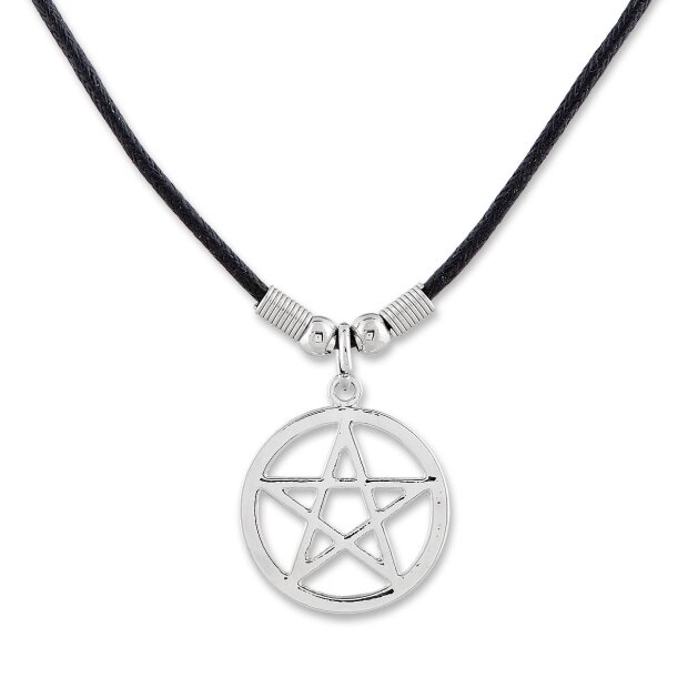 Leather necklace with pentagramm pendant for women and men, length 55cm, lobster clasp