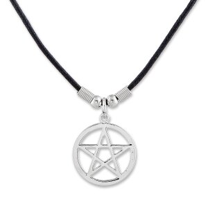 Leather necklace with pentagramm pendant for women and...