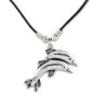 Leather necklace with two dolphins as a pendant for men and women, length 45cm, lobster clasp