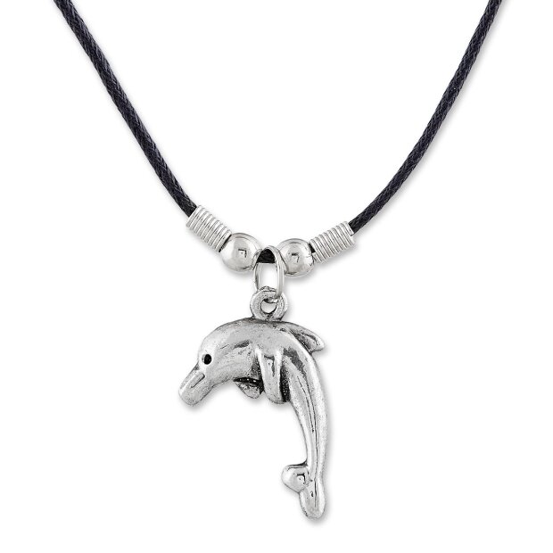 Leather necklace with a dolphin pendant for women and men, length 55cm, lobster clasp