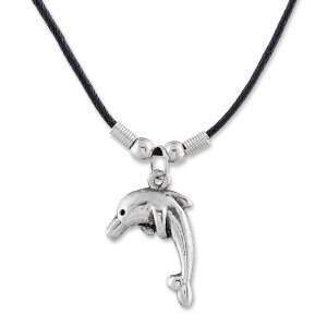 Leather necklace with a dolphin pendant for women and...