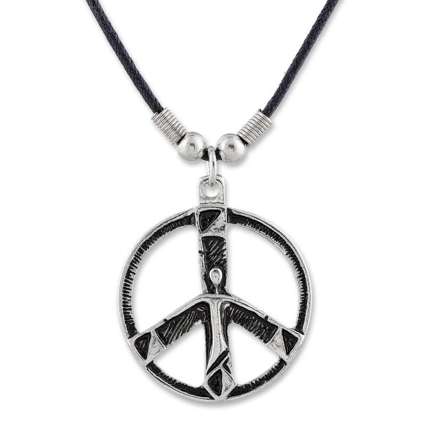 Leather necklace with a Peace pendant for men and women, length 45cm, lobster clasp
