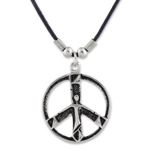 Leather necklace with a Peace pendant for men and women,...
