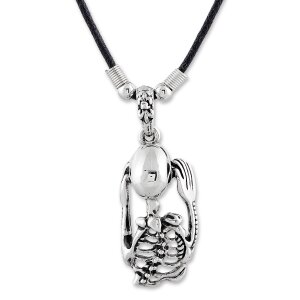 Leather necklace with a half skeleton as a pendant for...