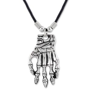 Leather necklace with a skeleton hand as a pendant for...