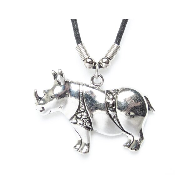 Leather necklace with a rhino pendant for women and men, length 45cm, lobster clasp