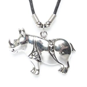 Leather necklace with a rhino pendant for women and men,...
