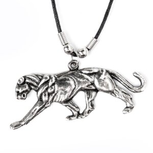 Leather necklace with a Panther pendant for men and...