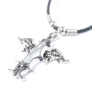 Leather necklace with abstract angel pendant for women...