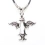Leather necklace with abstract angel pendant for women and men, length 45cm, lobster clasp