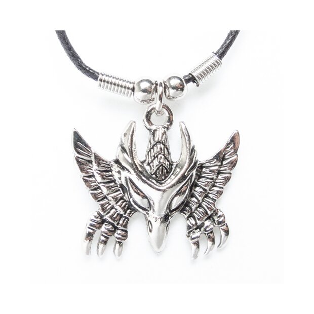 Leather necklace with a Bird of prey head pendant for men and women, length 45cm, lobster clasp