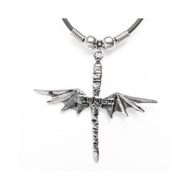 Leather necklace with a scepter with batwings as a pendant for men and women, length 45cm, lobster clasp