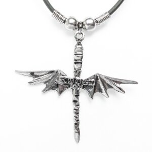 Leather necklace with a scepter with batwings as a...