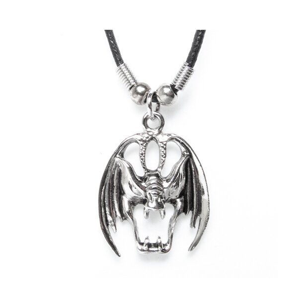 Leather necklace with a dragon as a pendant for men and women, length 45cm, lobster clasp