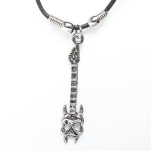 Leather necklace with an electric guitar with a devils...