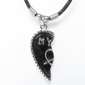 Leather necklace set (2)  with split heart pendant &quot;my&quot;and&quot;Love&quot; for men and women, length 45cm, lobster clasp