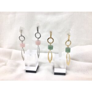 Earring with hexagonal glass stone and abstract pendants
