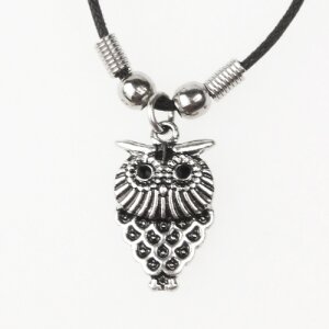Leather necklace with owl pendant for women and men,...