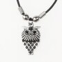 Leather necklace with owl pendant for women and men, length 45cm, lobster clasp
