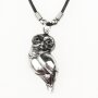 Leather necklace with owl pendant for women and men, length 45cm, lobster clasp