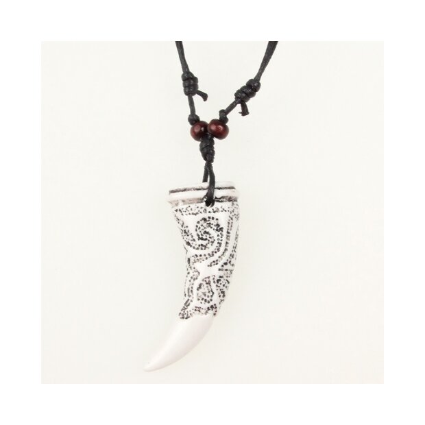 Leather necklace with sabber tooth pendant for women and men, length 45cm, lobster clasp