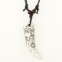 Leather necklace with saber tooth pendant for women and men, length 45cm, lobster clasp