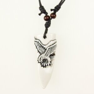Leather necklace with sabber tooth with eagle print pendant for women and men, length 45cm, lobster clasp