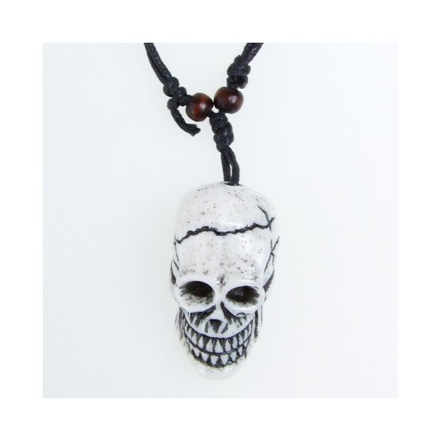 Leather necklace with dead skull pendant for women and men, length 45cm, lobster clasp