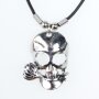 Leather necklace with dead skull biting a flower pendant for women and men, length 45cm, lobster clasp