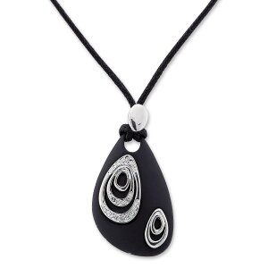 Leather necklace with an abstract oval pendant for women...