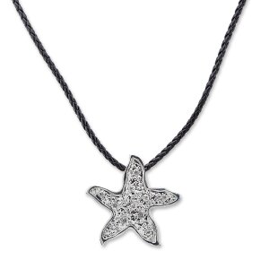 Leather necklace with starfish pendant with rhinestones...