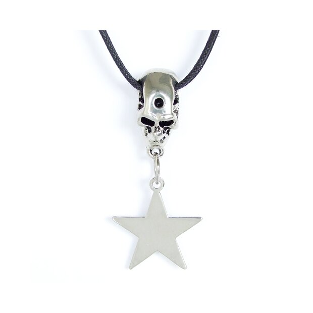 Leather necklace with dead skull and star pendant for women and men, length 45cm, lobster clasp