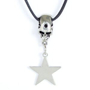 Leather necklace with dead skull and star pendant for...