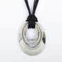 Leather necklace with an abstract oval and crystals pendant, length 45cm, lobster clasp
