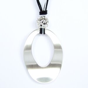 Necklace black/white with an corrugated oval pendant for...