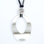 Necklace black/white with an corrugated oval pendant for women and men, length 45cm, lobster clasp