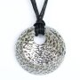Necklace black with an round pendant in a hammered look, length 45cm, lobster clasp