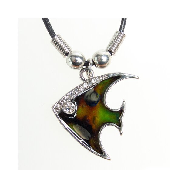 Mood necklace with rhinestone-studded fish pendant, SR-20505, Length 45cm, lobster clasp
