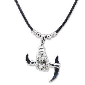 Leather necklace with Skeletal hand and scythe pendant...