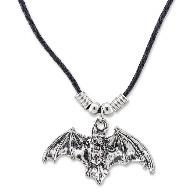 Leather necklace with bat pendant for women and men, SR-20532, length ca.45cm, lobster clasp