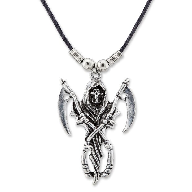 Leather necklace with reaper pendant for women and men, length ca.45cm, lobster clasp