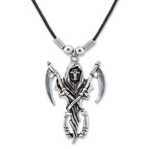 Leather necklace with reaper pendant for women and men,...