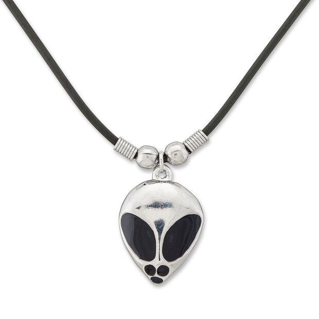 Leather necklace with Alien pendant for women and men, SR-20534, length ca.45cm, lobster clasp