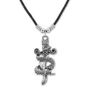 Leather necklace with snake pendant for women and men,...