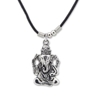 Leather necklace with ganesha pendant for women and men,...