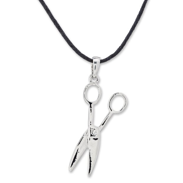 Leather necklace with an scissors as pendant for women and men, SR-20542, length ca.45cm, lobster clasp